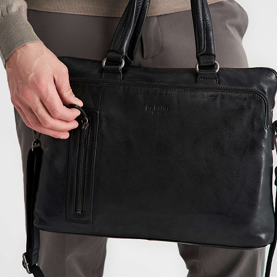 Деловая сумка Dr.Koffer из натуральной кожи черная