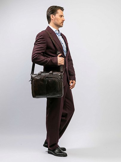 Деловая сумка Dr.Koffer из натуральной кожи темно-коричневая
