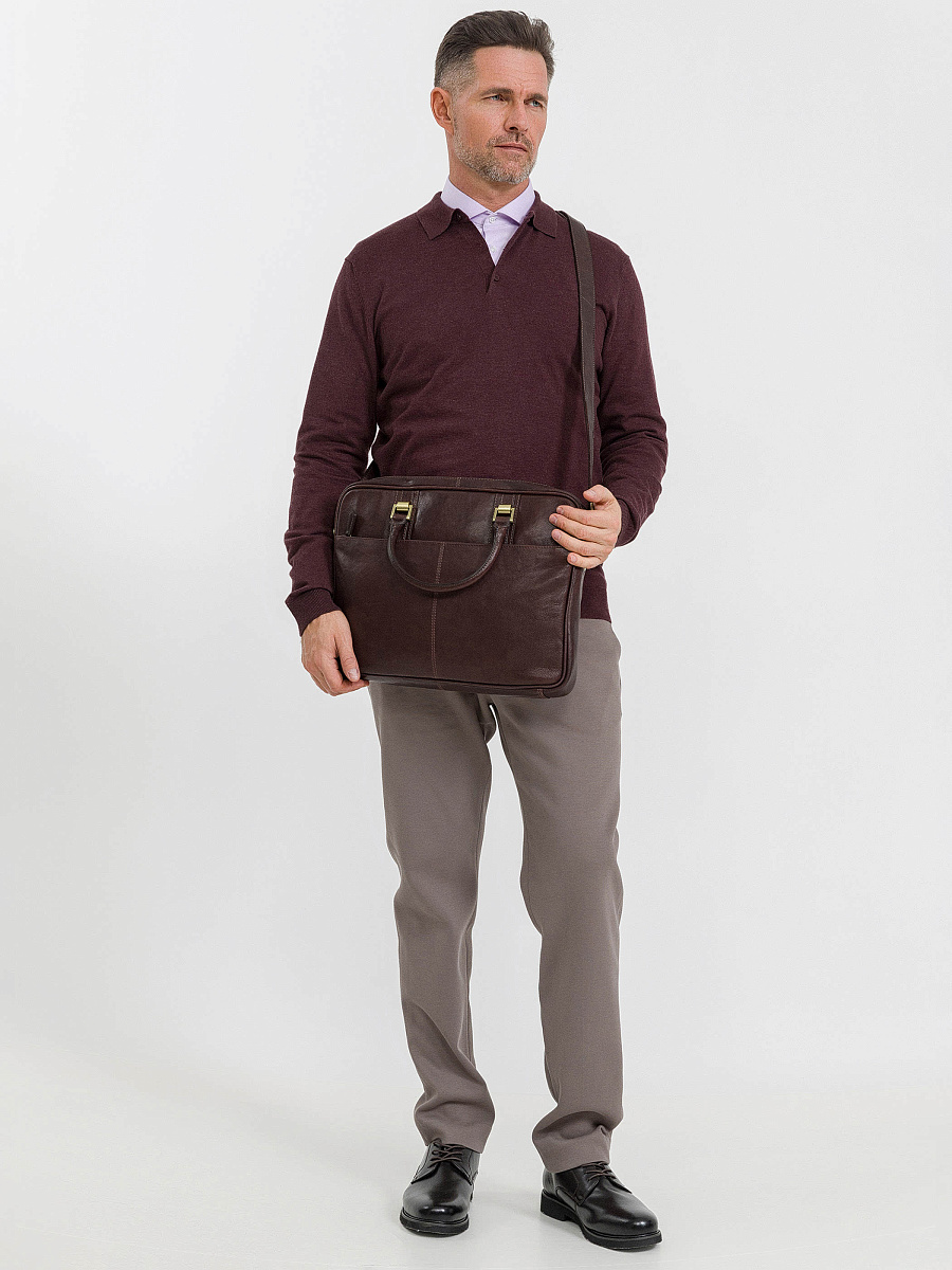 Деловая сумка Dr.Koffer из натуральной кожи темно-коричневая