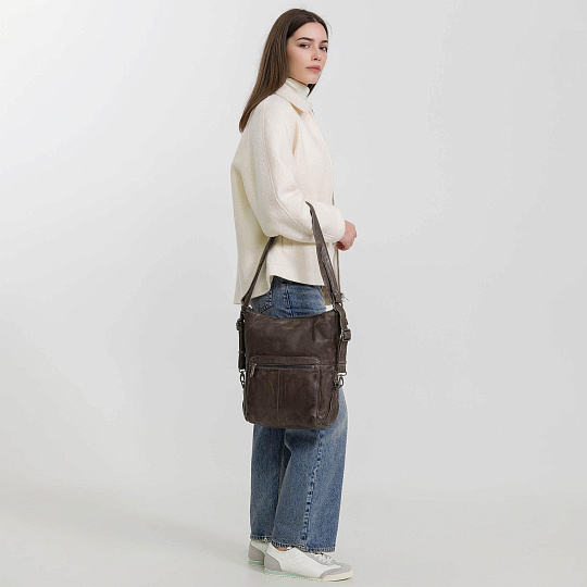 Сумка через плечо Dr.Koffer из натуральной кожи серая