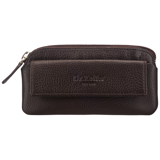 Ключница из зернистой темно-коричневой кожи на молнии с кармашком Dr.Koffer X510301-220-09