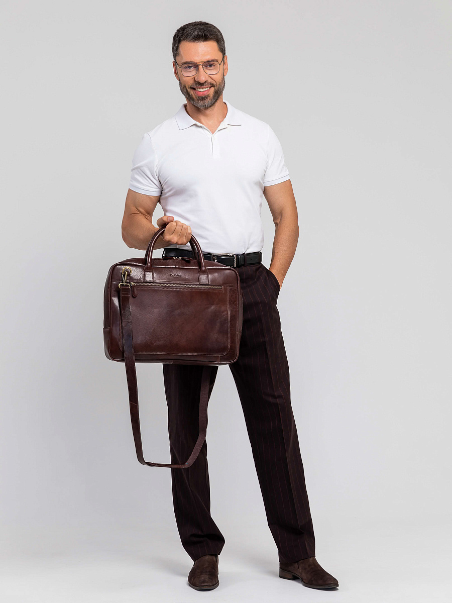 Деловая сумка Dr.Koffer из натуральной кожи темно-коричневая