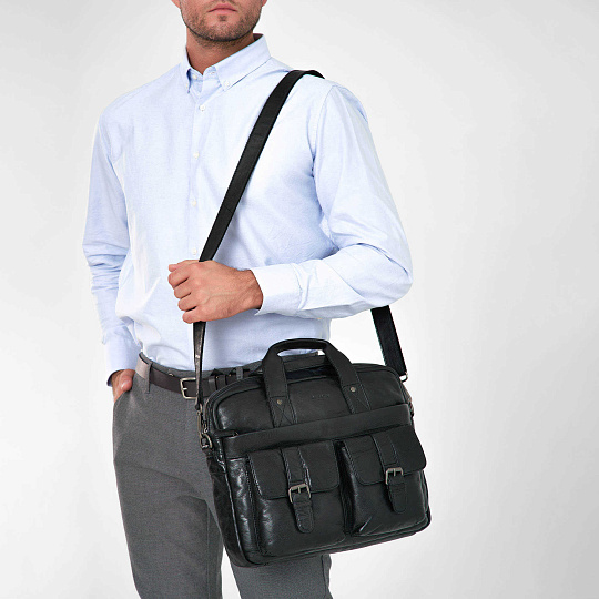 Деловая сумка Dr.Koffer из натуральной кожи черная