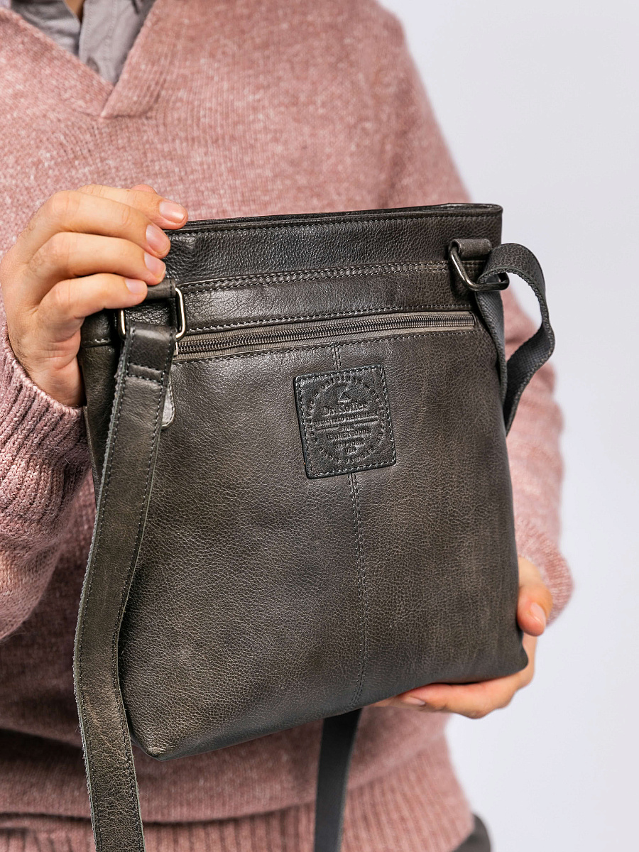 Сумка через плечо Dr. Koffer из натуральной кожи серая