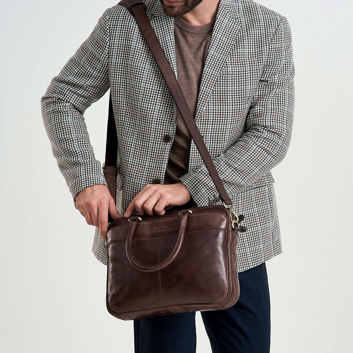 Деловая сумка Dr.Koffer из натуральной кожи темно-коричневая