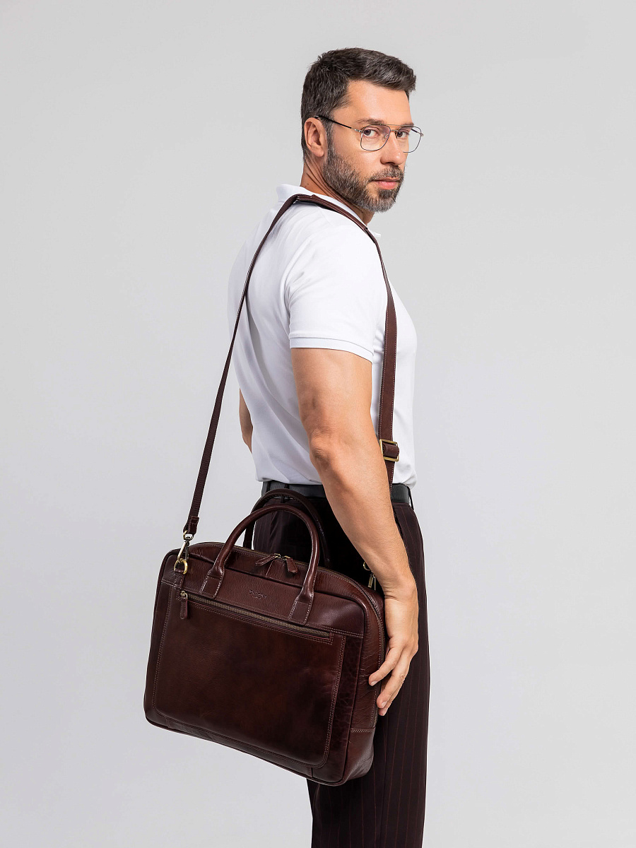Деловая сумка Dr.Koffer из натуральной кожи темно-коричневая
