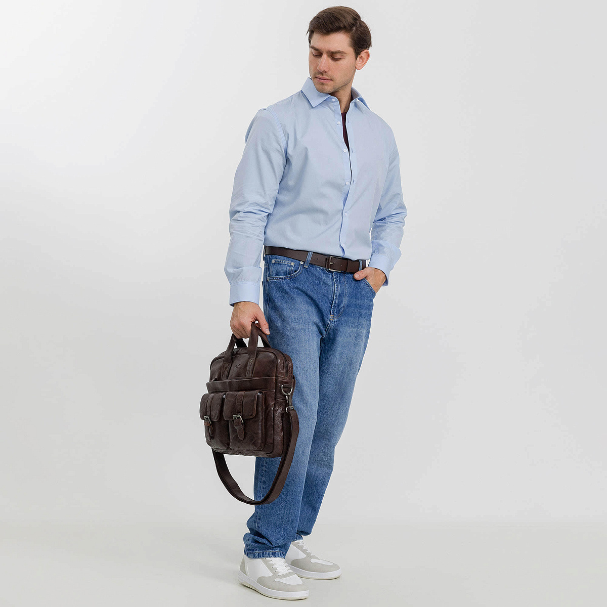 Деловая сумка Dr.Koffer из натуральной кожи темно-коричневая