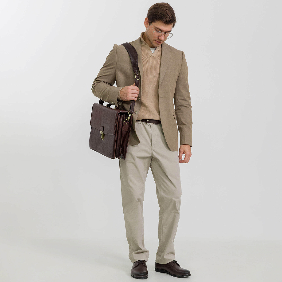 Портфель Dr.Koffer из натуральной кожи темно-коричневый