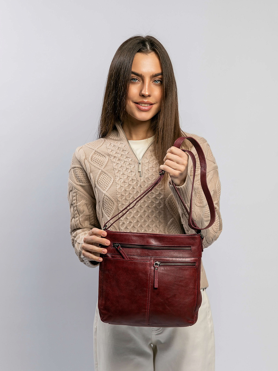 Сумка через плечо Dr.Koffer из натуральной кожи бордовая