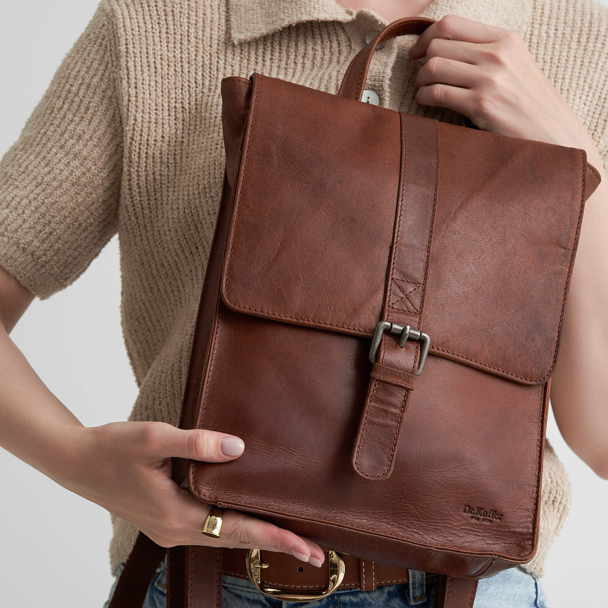 Рюкзак Dr.Koffer из натуральной кожи светло-коричневый