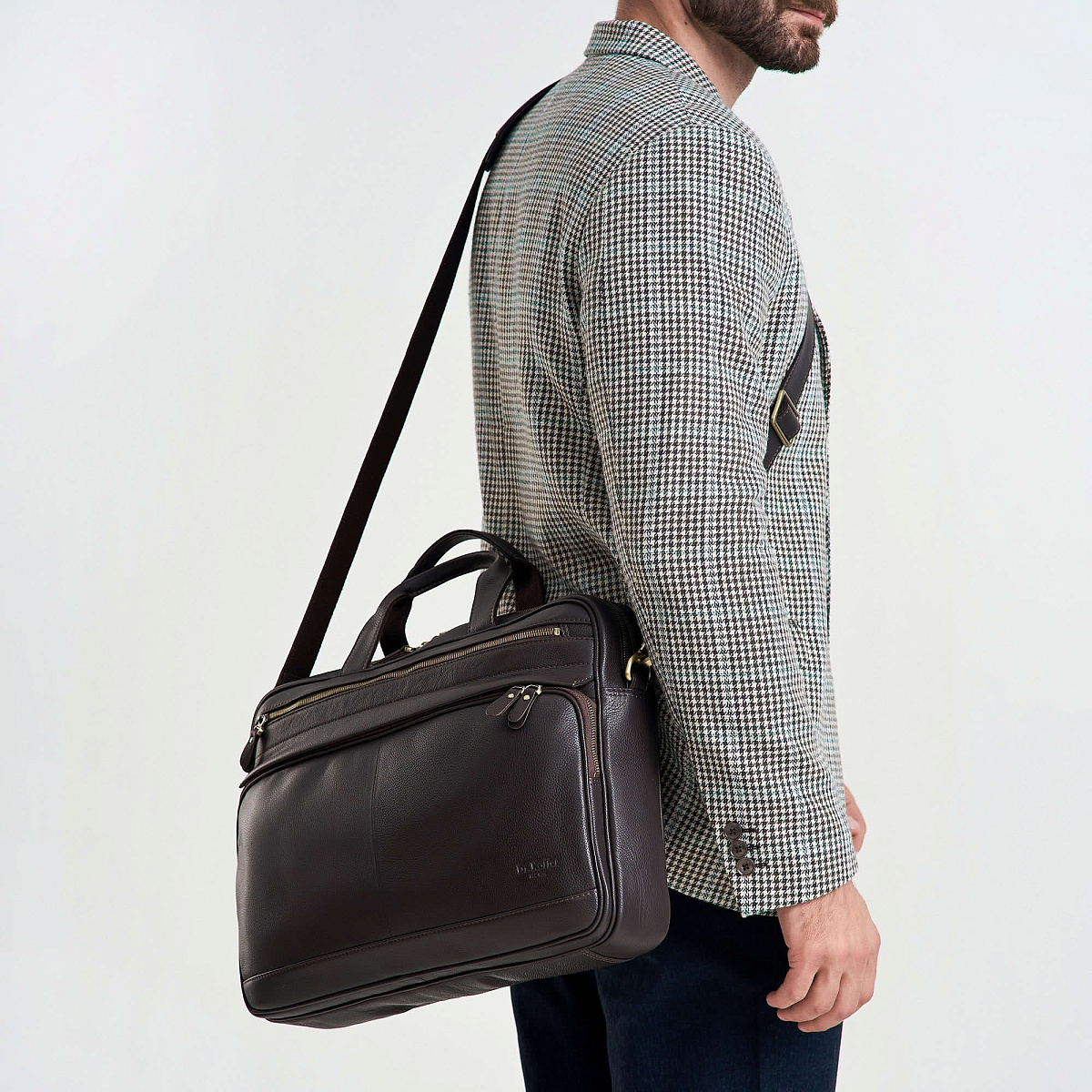 Деловая сумка Dr.Koffer из натуральной кожи темно-коричневая