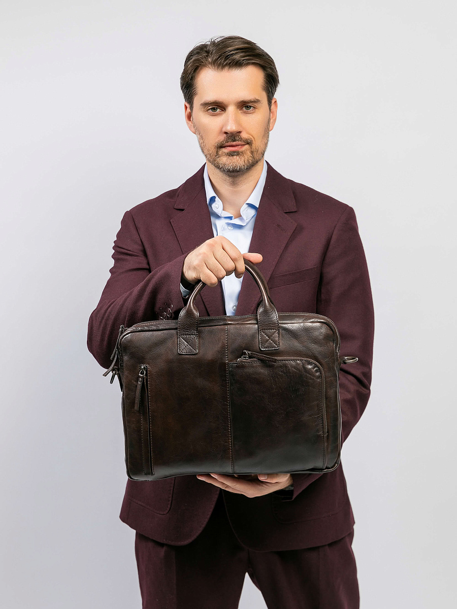 Деловая сумка Dr.Koffer из натуральной кожи темно-коричневая