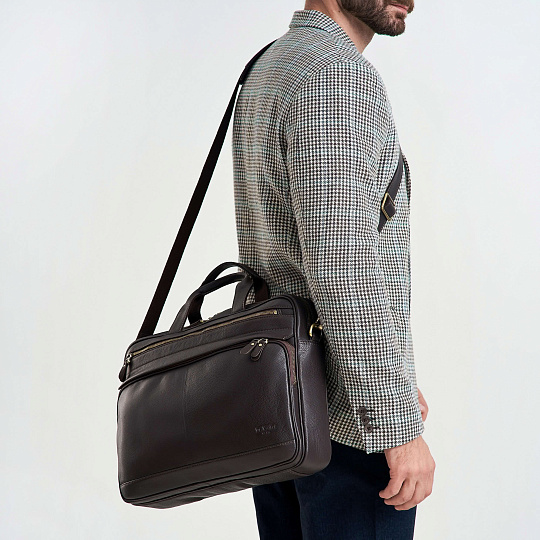 Деловая сумка Dr.Koffer из натуральной кожи темно-коричневая