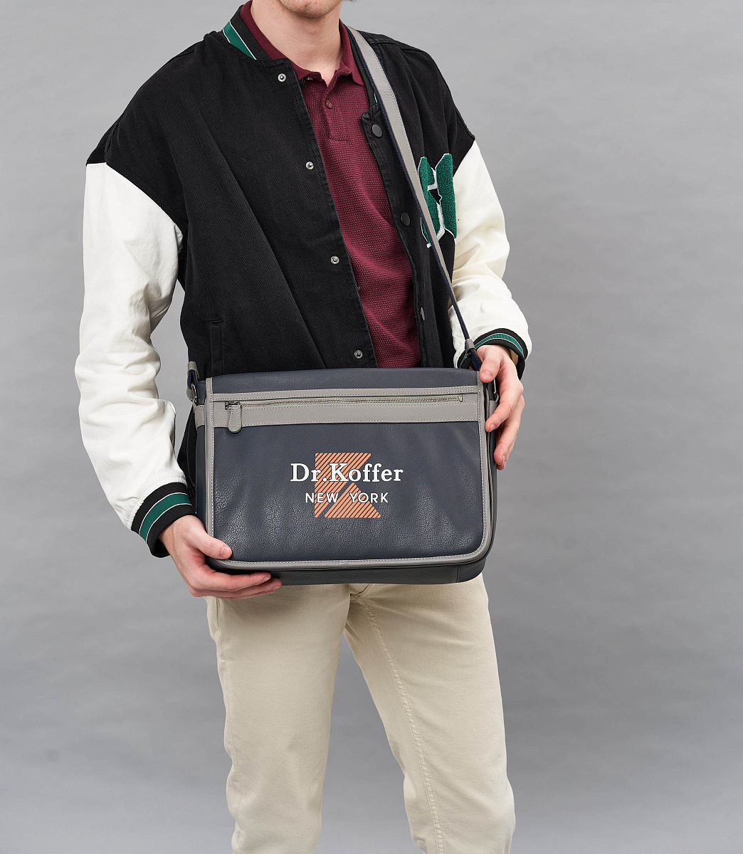 Деловая сумка Dr.Koffer из натуральной кожи синяя