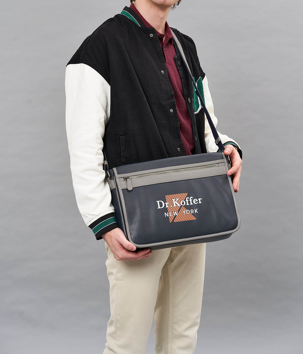 Деловая сумка Dr.Koffer из натуральной кожи синяя