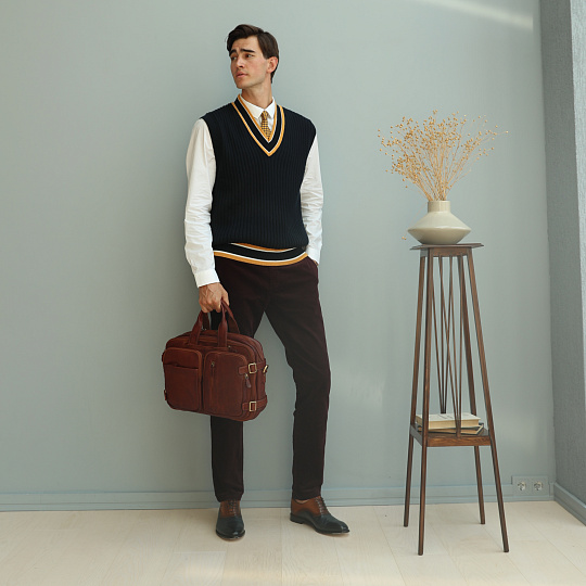 Деловая сумка Dr.Koffer из натуральной кожи коричневая