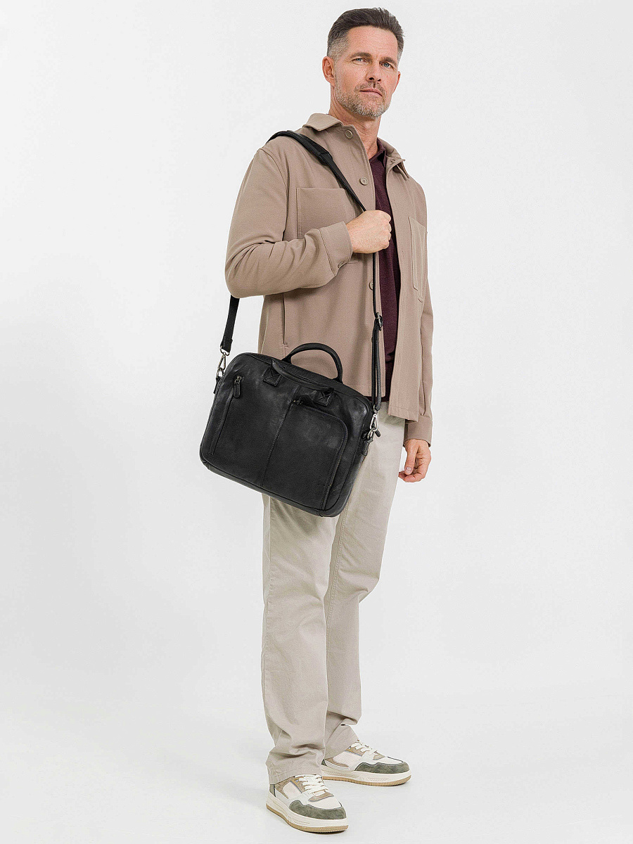 Деловая сумка Dr.Koffer из натуральной кожи черная