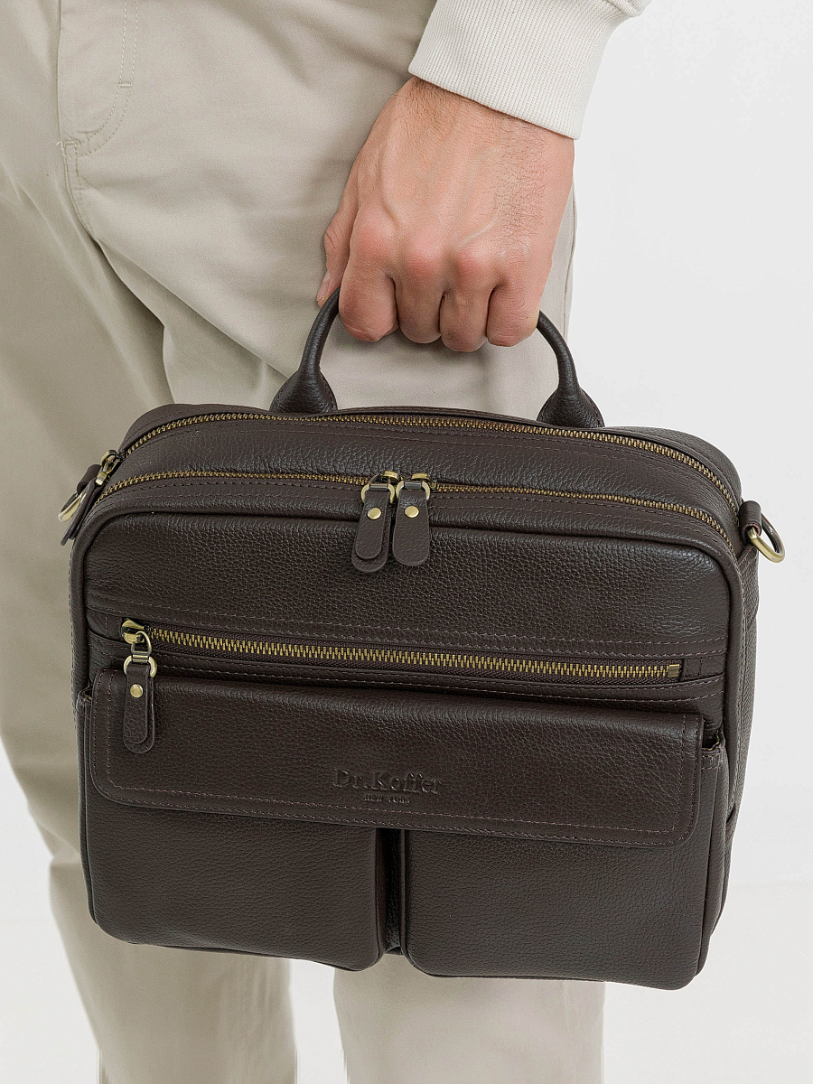 Деловая сумка Dr.Koffer из натуральной кожи темно-коричневая