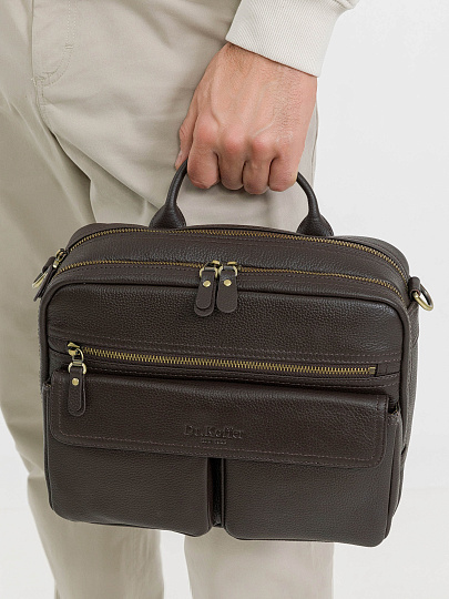 Деловая сумка Dr.Koffer из натуральной кожи темно-коричневая