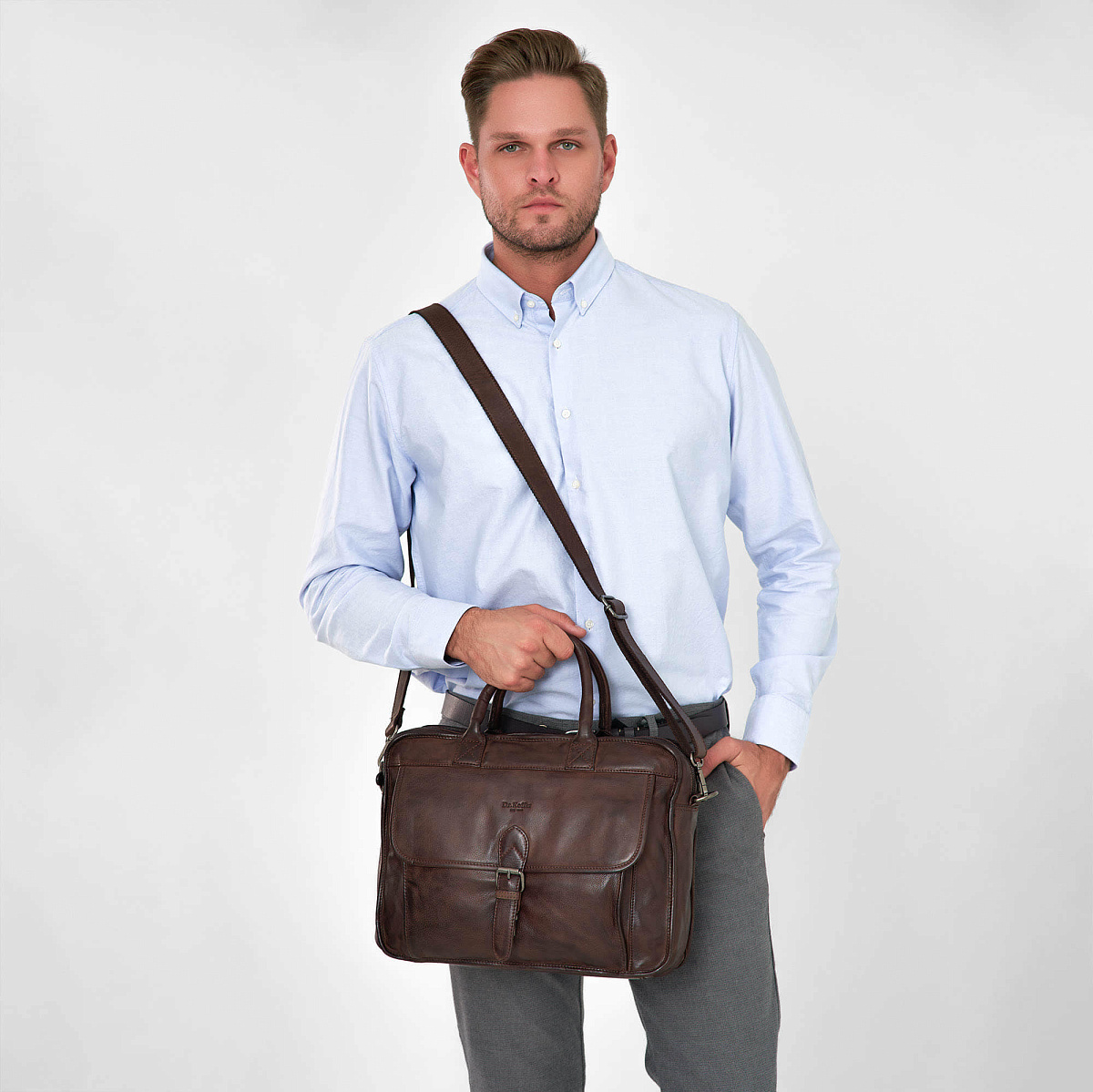 Деловая сумка Dr.Koffer из натуральной кожи темно-коричневая