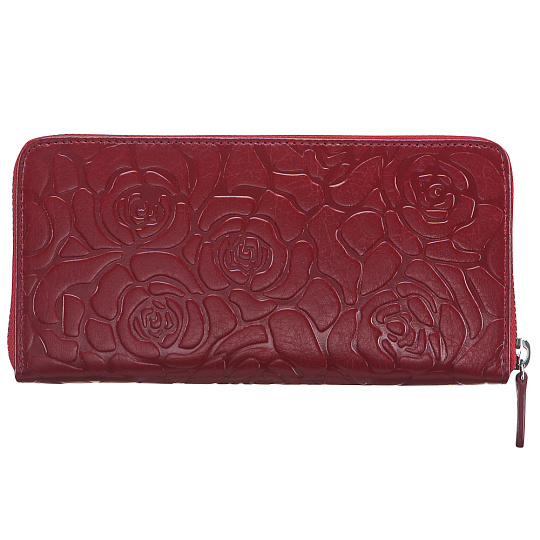 Вместительное женское портмоне из красной кожи с тиснением "розы" на молнии Dr.Koffer X510330-148-03