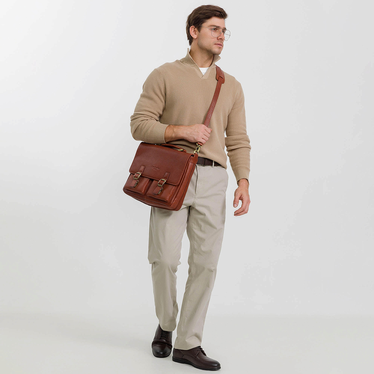 Портфель Dr.Koffer из натуральной кожи светло-коричневый