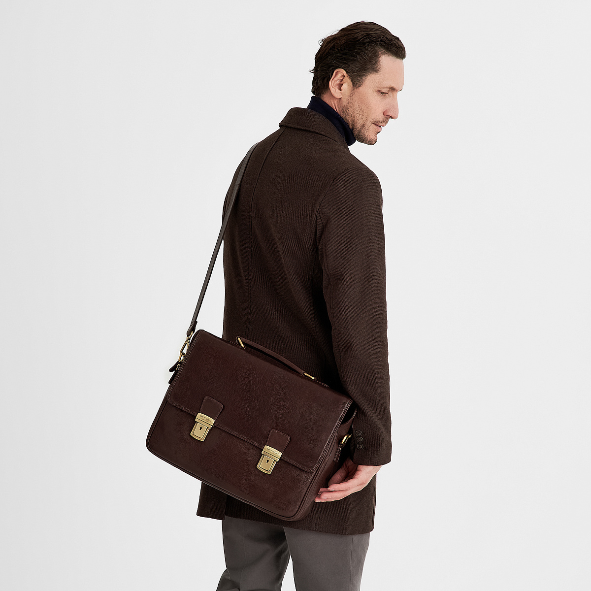 Портфель Dr.Koffer из натуральной кожи темно-коричневый