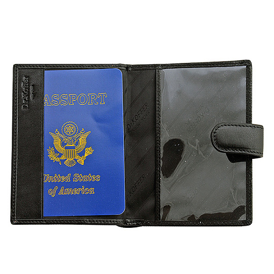 Обложка для паспорта из черной кожи с отделениями для документов, карт и купюр Dr.Koffer X510137-02-04