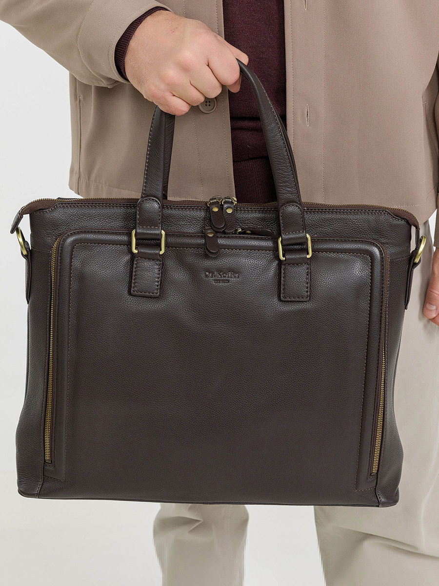 Деловая сумка Dr.Koffer из натуральной кожи темно-коричневая