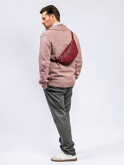 Сумка на пояс Dr. Koffer из натуральной кожи бордовая