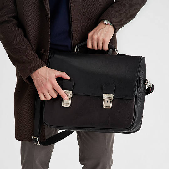 Портфель Dr.Koffer из натуральной кожи черный