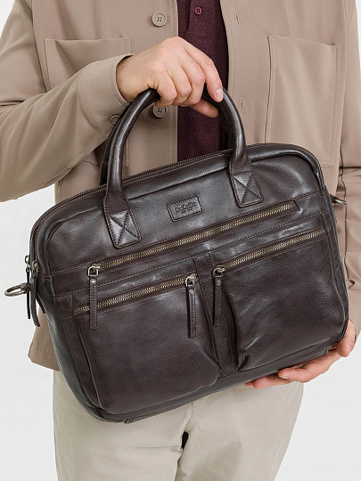 Деловая сумка Dr.Koffer из натуральной кожи темно-коричневая