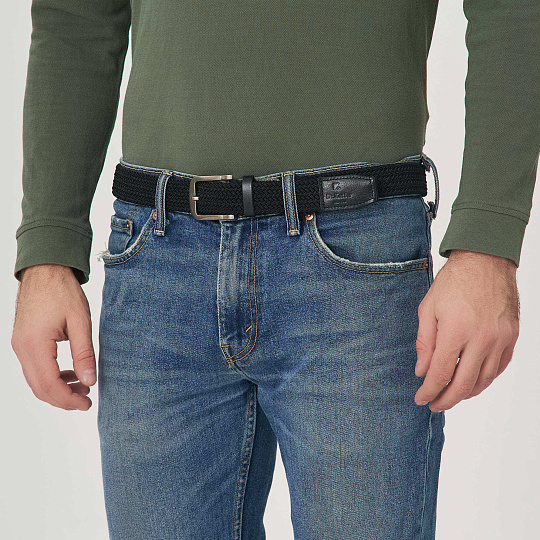 Ремень Dr.Koffer из натуральной кожи и текстиля черный