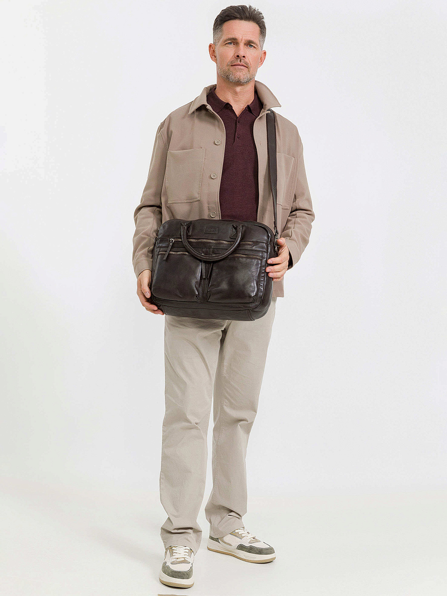 Деловая сумка Dr.Koffer из натуральной кожи темно-коричневая