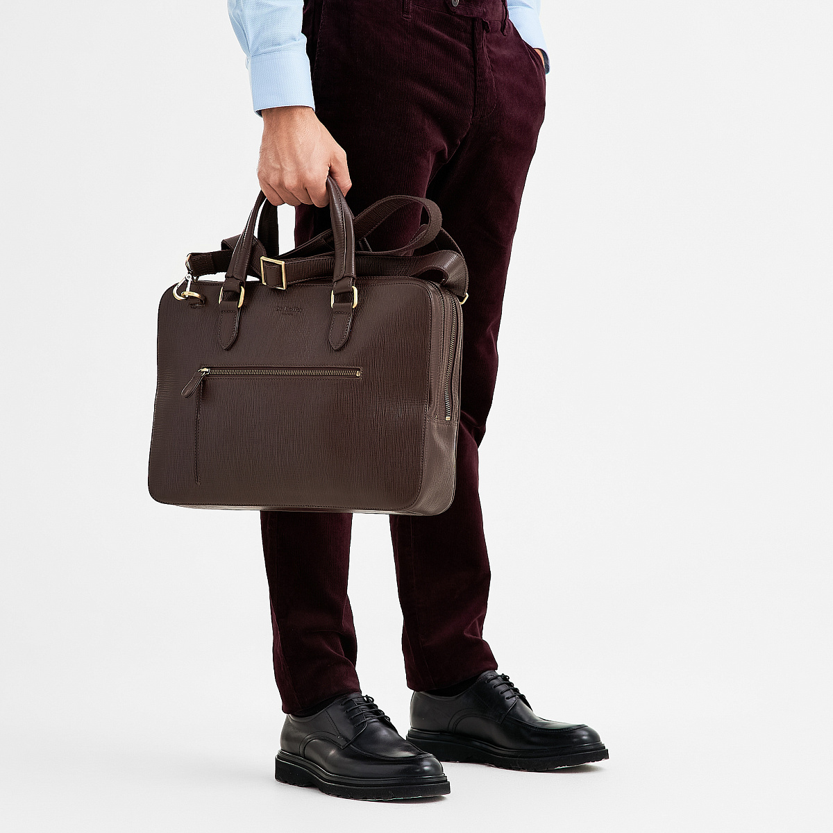 Деловая сумка Dr.Koffer из натуральной кожи темно-коричневая