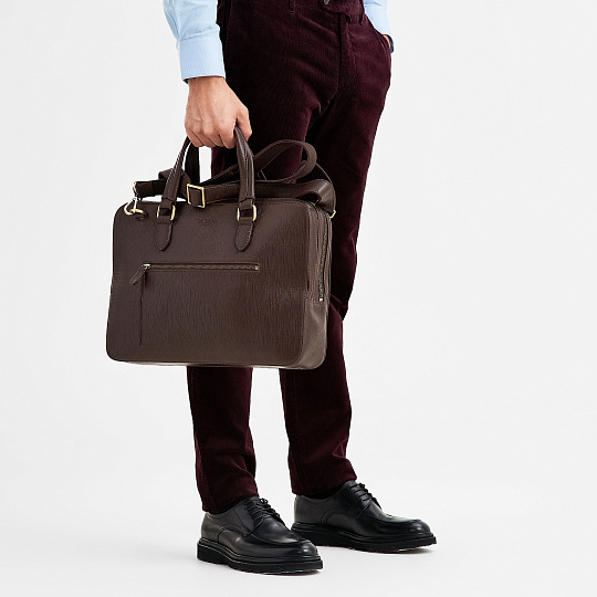 Деловая сумка Dr.Koffer из натуральной кожи темно-коричневая