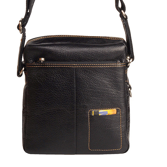 Черная мужская кожаная сумка на плечевом ремне с коричневой отделкой Dr.Koffer B402319-02-04