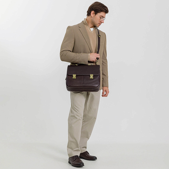 Портфель Dr.Koffer из натуральной кожи темно-коричневый