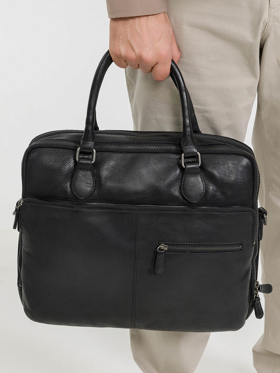 Деловая сумка Dr.Koffer из натуральной кожи черная