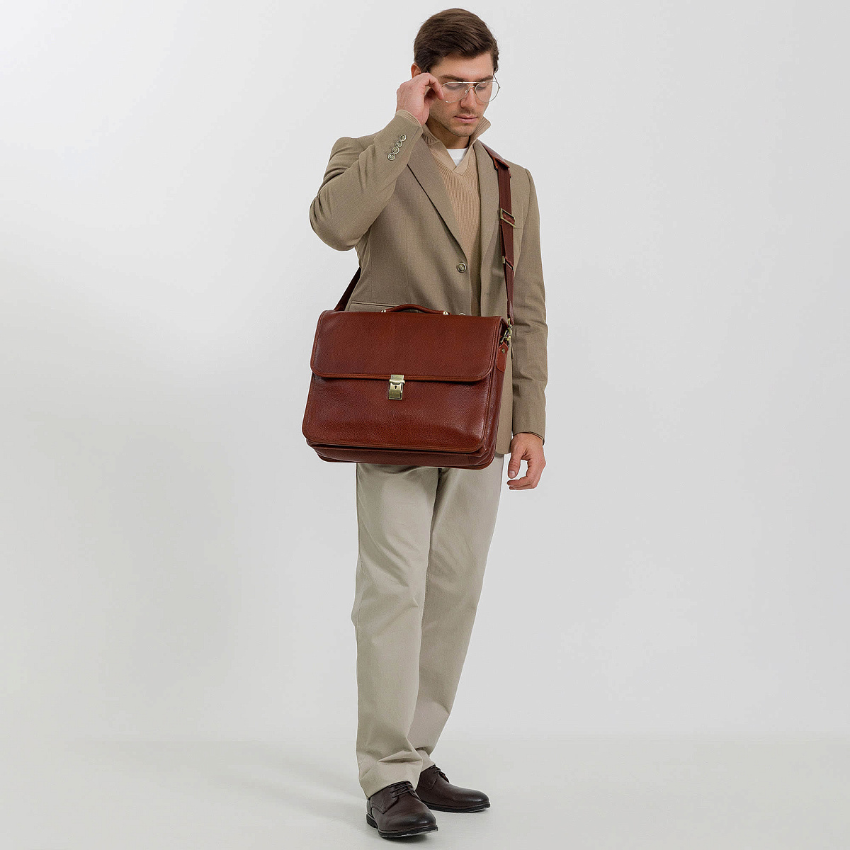 Портфель Dr.Koffer из натуральной кожи светло-коричневый