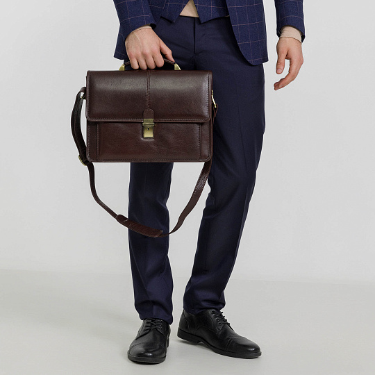 Портфель Dr.Koffer из натуральной кожи темно-коричневый