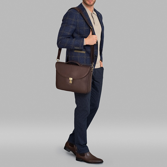 Портфель Dr.Koffer из натуральной кожи темно-коричневый