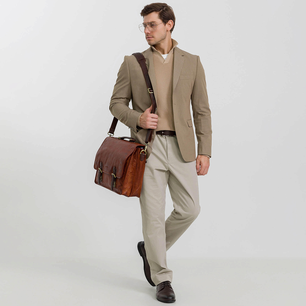 Портфель Dr.Koffer из натуральной кожи светло-коричневый