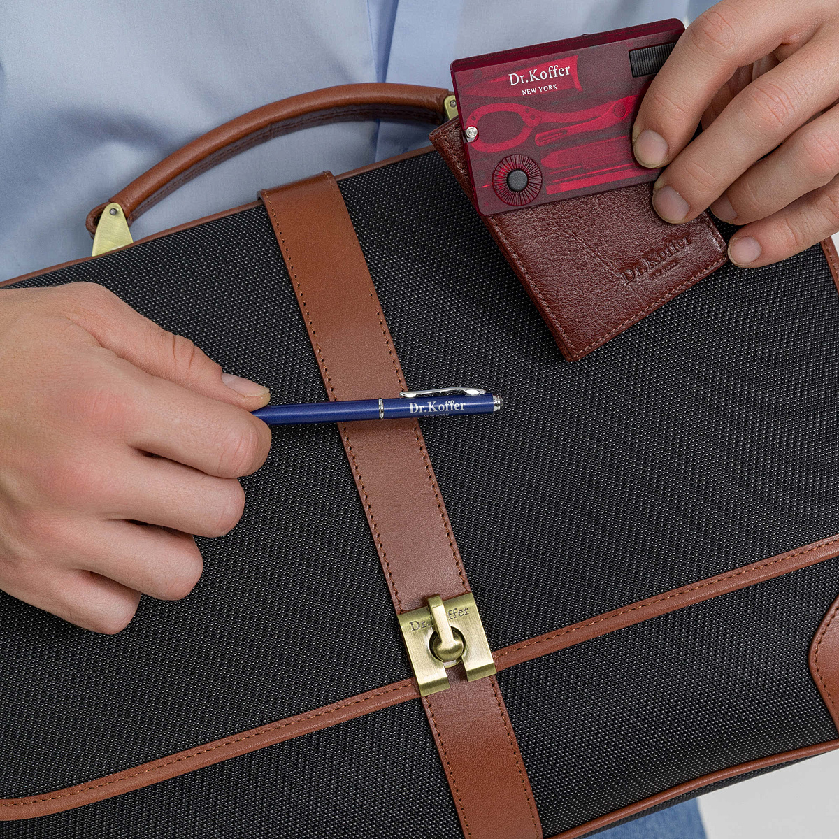 Портфель Dr.Koffer из нейлона и натуральной кожи