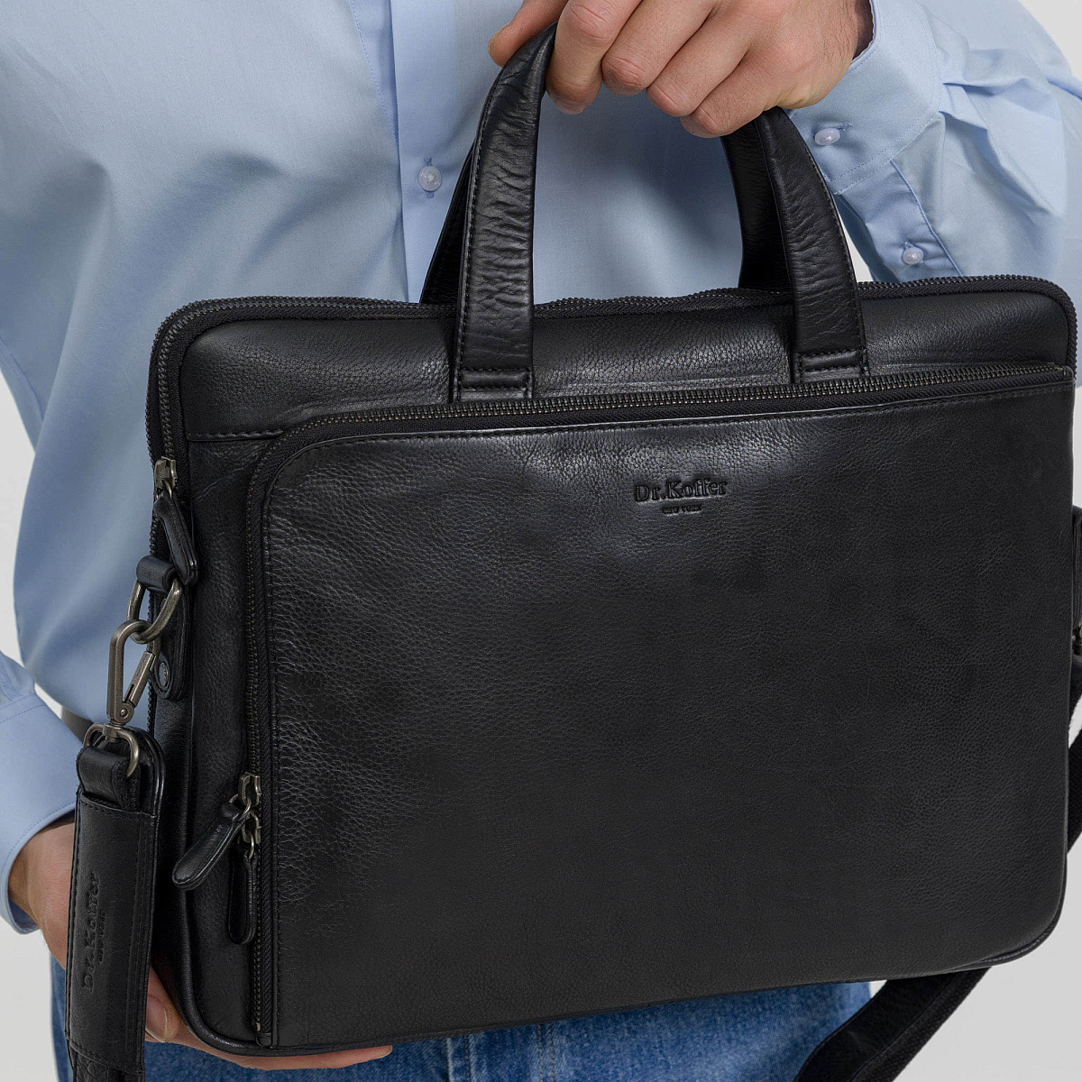 Деловая сумка Dr.Koffer из натуральной кожи черная