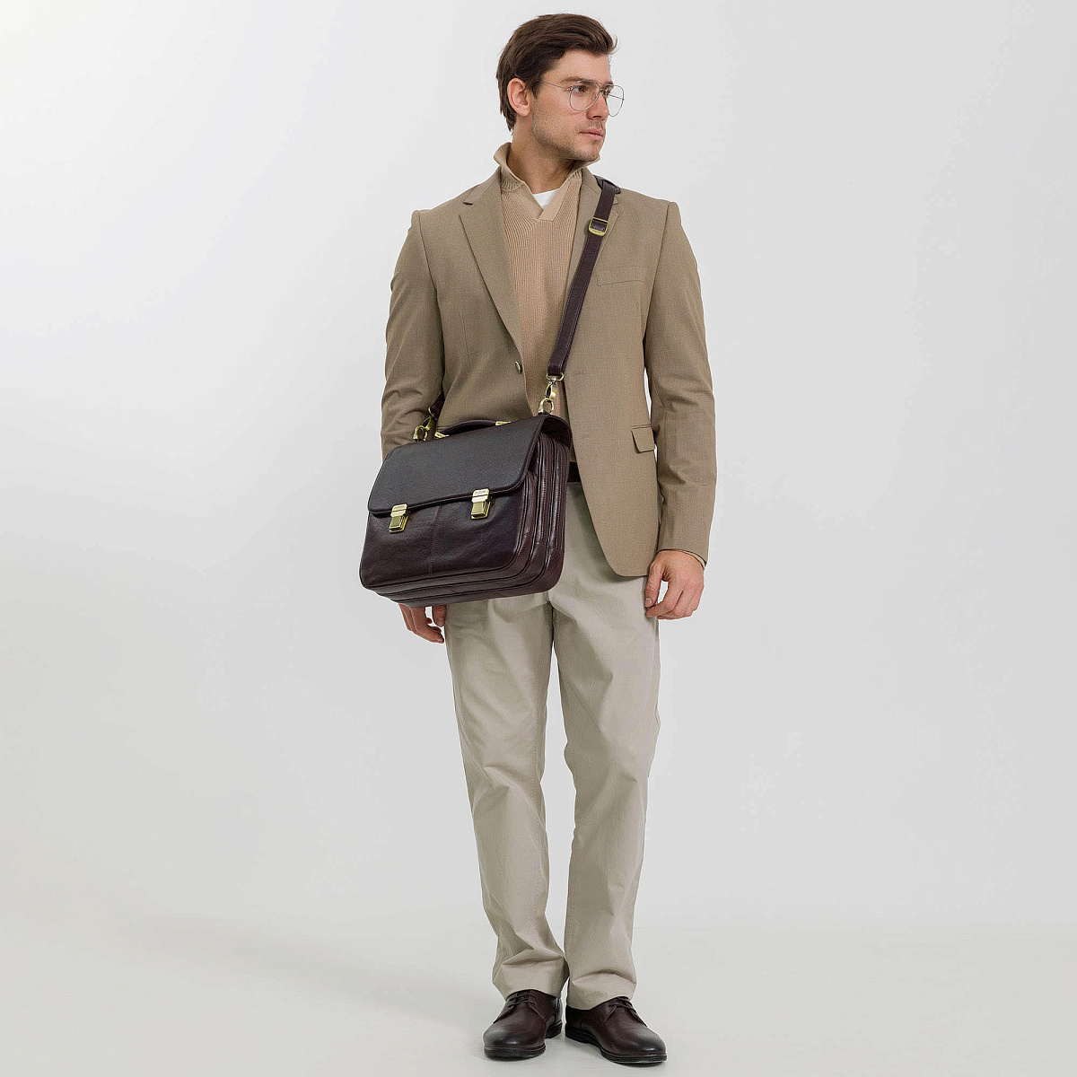 Портфель Dr.Koffer из натуральной кожи темно-коричневый