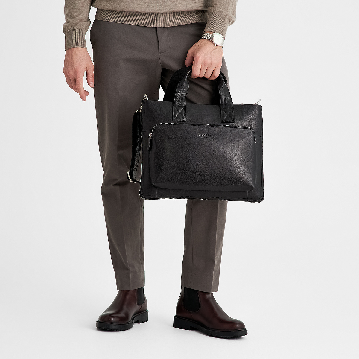 Деловая сумка Dr.Koffer из натуральной кожи черная