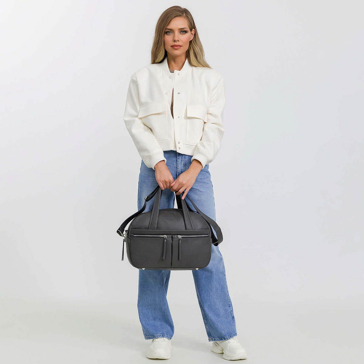 Сумка дорожная Dr.Koffer из натуральной кожи серая