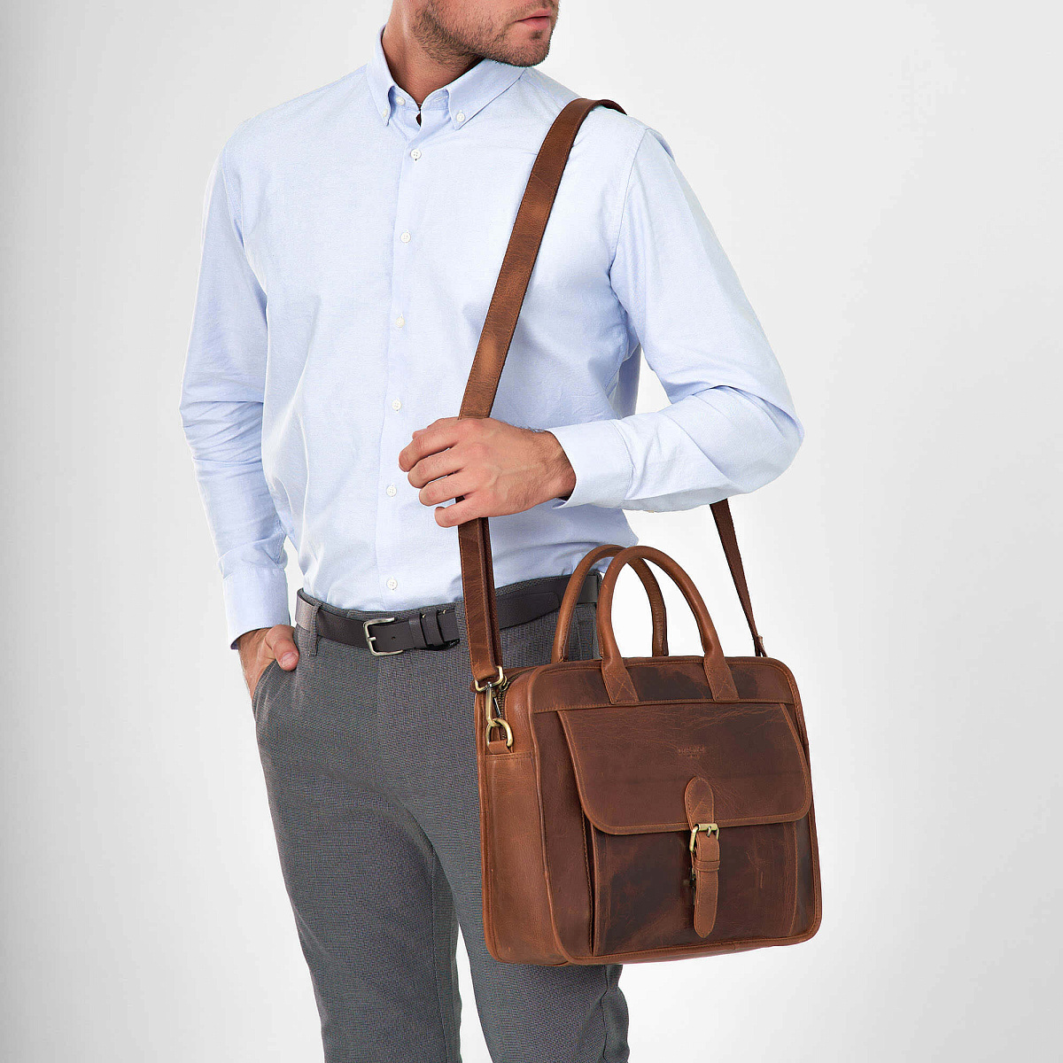 Деловая сумка Dr.Koffer из натуральной кожи коричневая