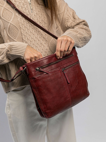 Сумка через плечо Dr.Koffer из натуральной кожи бордовая